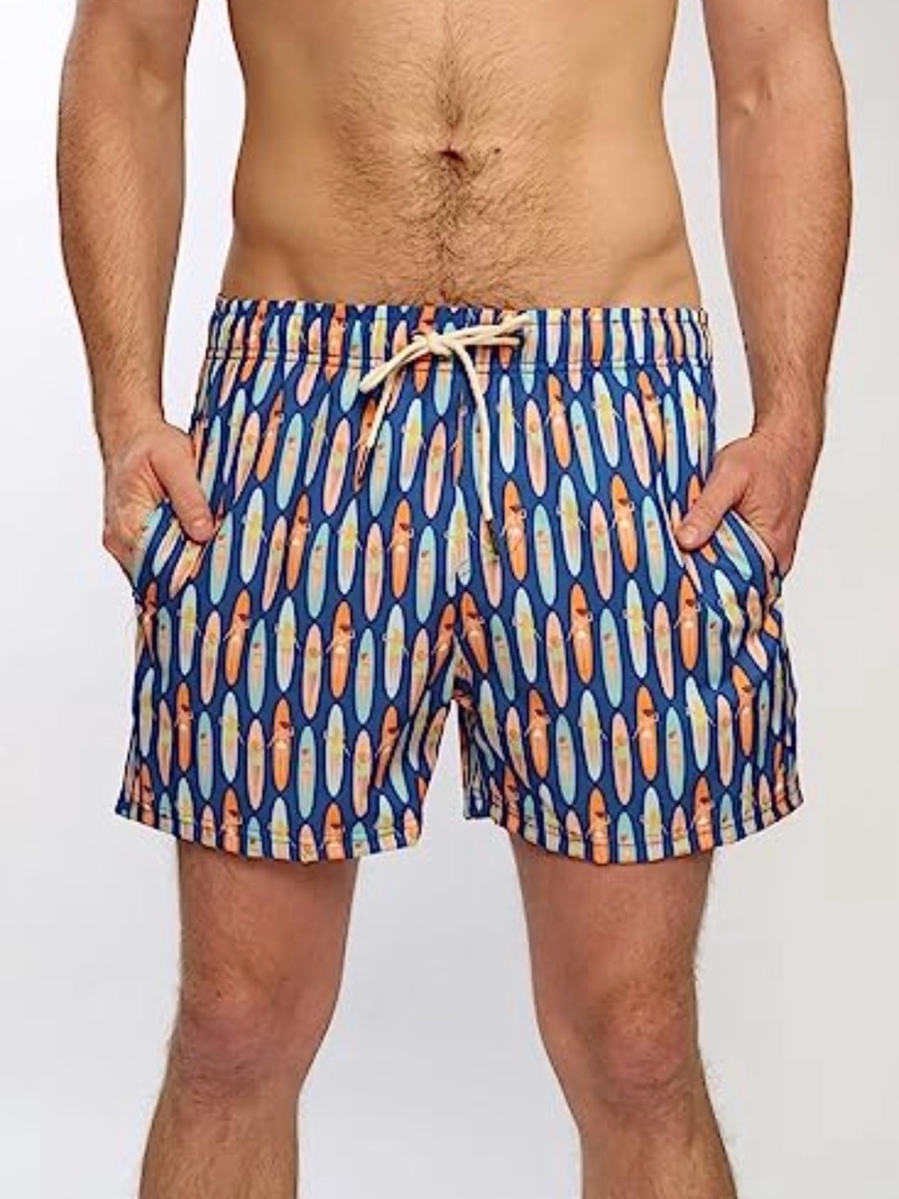 Two Left Feet Men’s Navy Longboard Swim Trunks 4” Summer Beach Pool